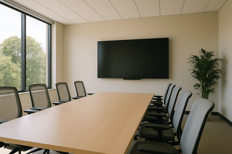 Moderne vergaderruimte met ergonomische stoelen en lichtinval Afbeelding