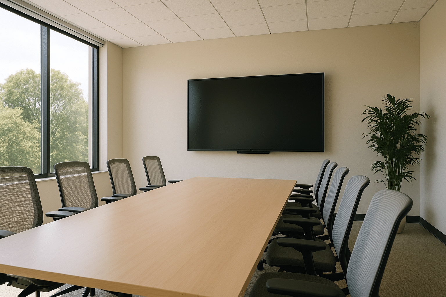 Moderne vergaderruimte met ergonomische stoelen en lichtinval Afbeelding