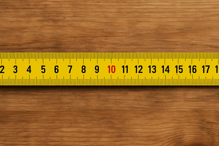 Meetlint op hout met centimeters duidelijk in beeld